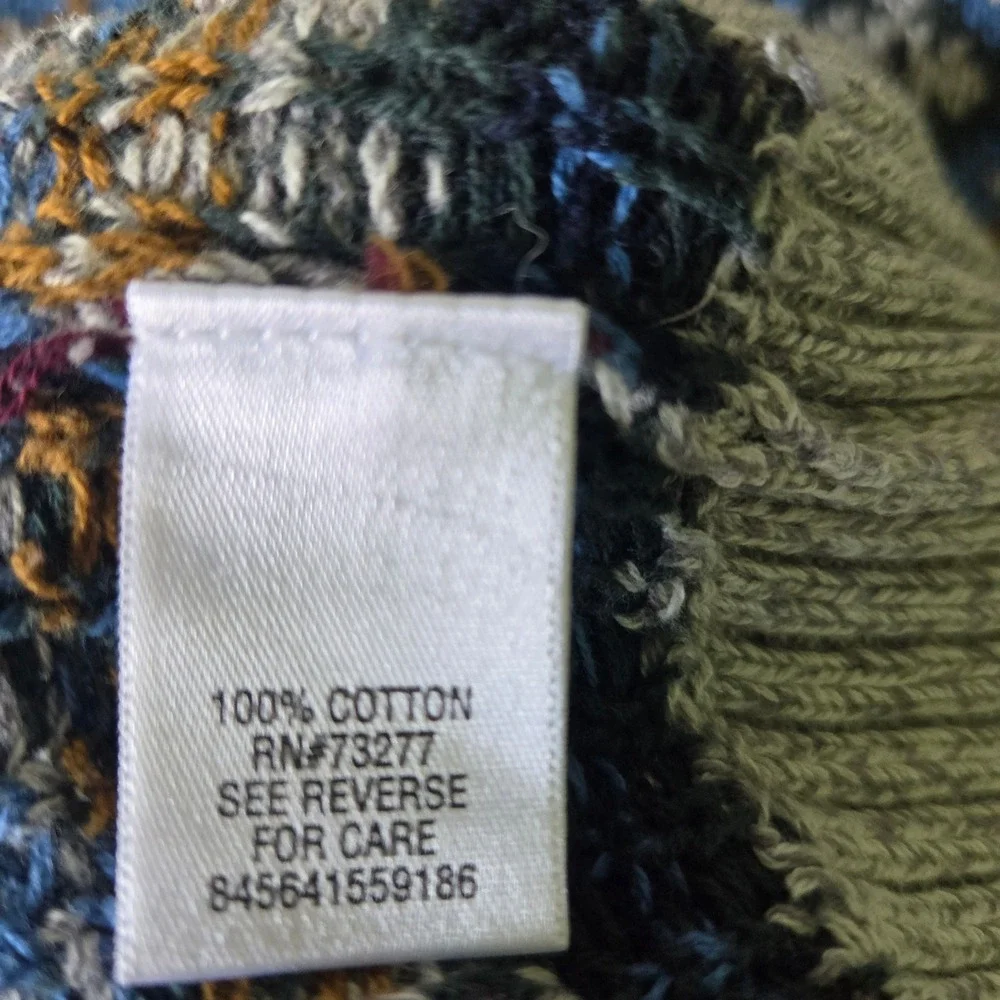 Croft & Barrow Men XXL Gray Blue Fair Isle Cotton Knit Crewneck Sweater Pullover